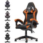 BIGZZIA Chaise gaming, Fauteuil de bureau Ergonomique, Siège gaming Pivotant, avec coussin et dossier, Accoudoirs Réglables, Noir et Orange