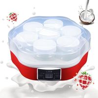 yaourtière numérique - machine à yaourt - fonction minuteur - 7 bocaux - 250 x 130 mm - 220 v - 10 w - rouge