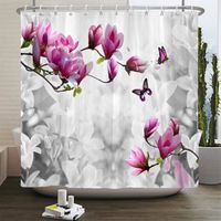 Rideau de douche en tissu polyester imperméable Fleurs papillons créatifs 180 x 200 cm avec crochets