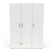 Armoire penderie + lingère 3 portes battantes 1 tiroir Blanc - ZILY - Blanc - Bois - L 134.5 x l 52 x H 185.5 cm - Armoire