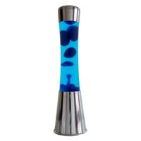 Lampe à lave bleue. Base en chrome argenté, liquide bleu et lave bleue. Dimensions: 11 cm x 11cm x 39,5 cm - FISURA