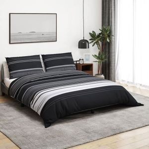 Housse de Couette 220x240 Blanche Noire à Carreaux Géométrique Parure