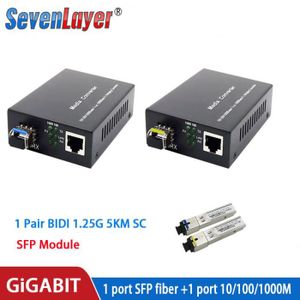 SWITCH - HUB ETHERNET  Switch réseau,Convertisseur de média Gigabit SFP,1000Mbps,Module émetteur-récepteur Ethernet rapide RJ45 à - with SC 5km module