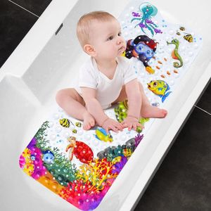 Tubozadi Tapis de bain extra long pour bébé, tapis de bain antidérapant  avec ventouses, trous de drainage, 101,6 x 40,6 cm, monde marin