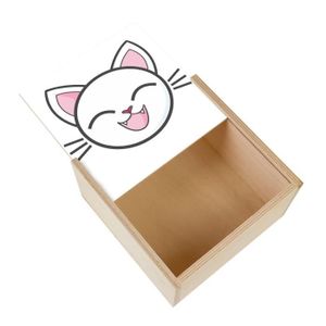 Boîte cadeau Boite Coffret en Bois - Chat Sourire Heureux Japon Manga Kawai Illustration Enfant  (11 x 11 x 3,5 cm)