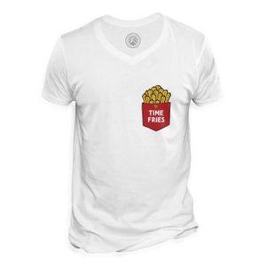 T-SHIRT T-shirt Homme Col V Poche Time Fries Frite Fast Food Illustration Dessin