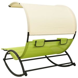 CHAISE LONGUE Chaise longue double avec auvent Textilène Vert et crème MEY