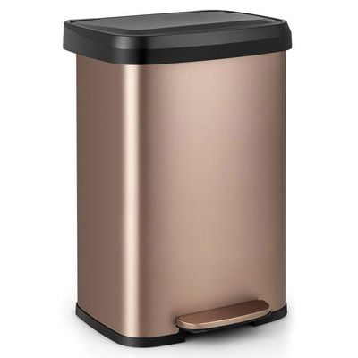 GOPLUS Poubelle Cuisine 45 L Inox – À Pédale Avec Couvercles Ailettes, Fermeture Silencieuse, Anti-Empreintes