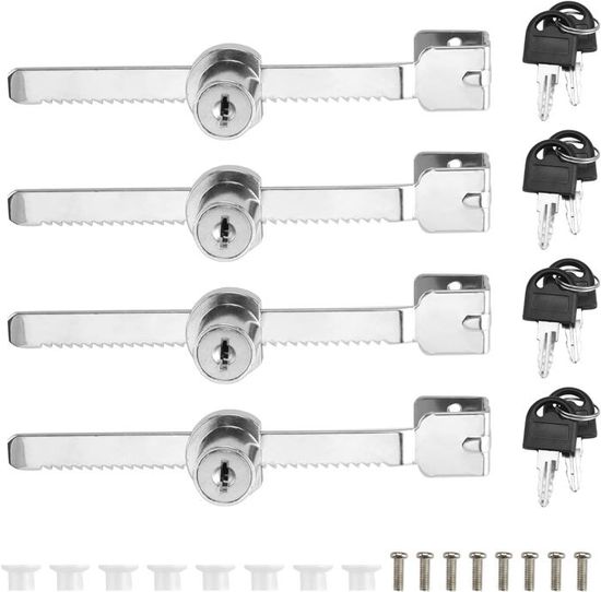 4 Pièces Terrarium Vitrine Coulissante En Verre Serrure De Porte, Verrous De Porte Coulissante En Verre, Serrures à Came, Boite Aux Lettres Tiroir Placard Serrure ,Alliage De Zinc (avec 8 Clés