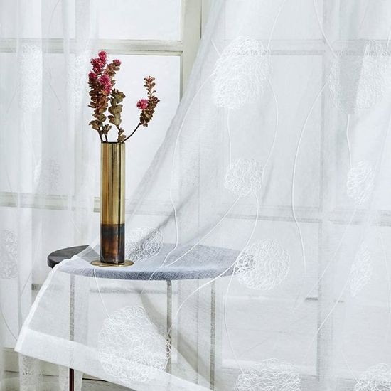 Rideaux Voilage Blanc 100x200cm Avec Oeillets - Rideaux Translucides Élégants Pour Salon Chambre