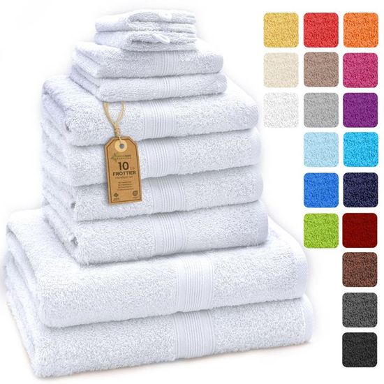 Lot De 10 Serviettes De Toilette éponge - 50x100 Cm - 500 G/m², 100% Coton - Bordure Greek Key - Qualité Hôtelière - 8