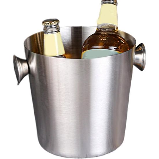 Seau à Champagne Isotherme Vintage ASE - Habillage Cuir Et Alu, Avec Poignée, Marron