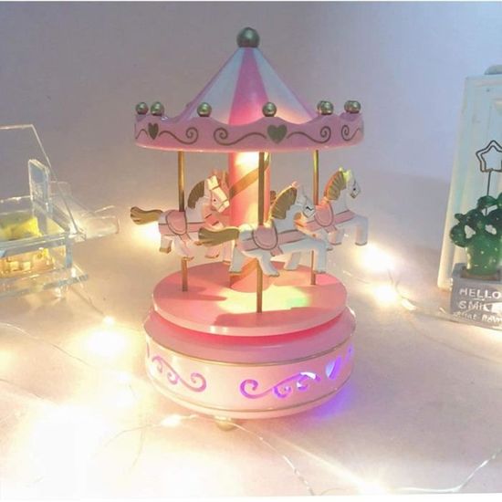 Tbest Boîte à musique carrousel lumineuse Boîte à Musique Carrousel