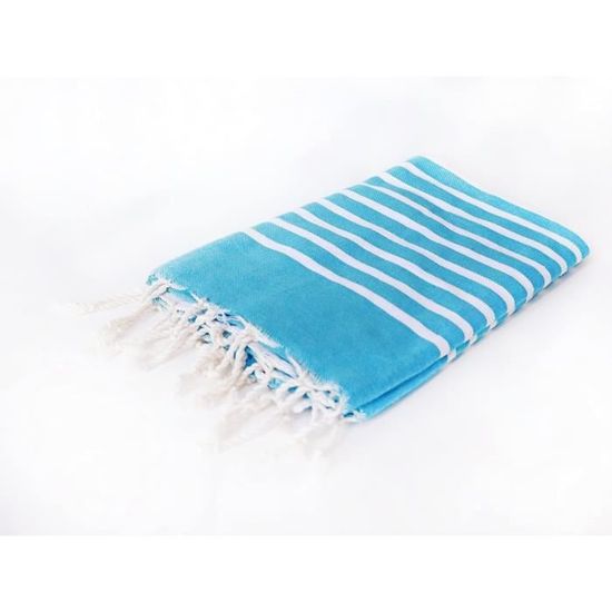 Fouta 100x200 cm bleu canard – Serviette bain & plage en coton recyclé (doublée éponge)