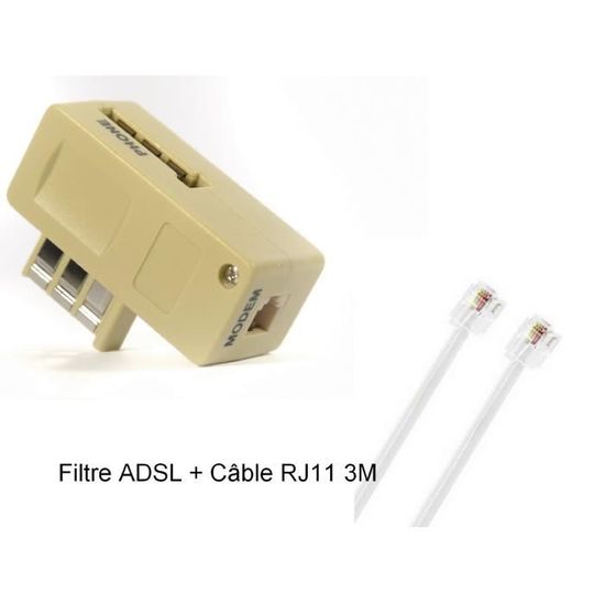 CABLING® Filtre ADSL + Câble RJ11/RJ11 Cat 5 M/m - 10 Métres - Câbles