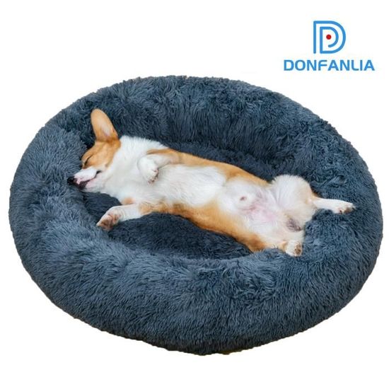 Panier Pour Chat Rond Et Doux - Lavable, Coussin Réversible, Base Antidérapante, 51x48x15 Cm, Gris