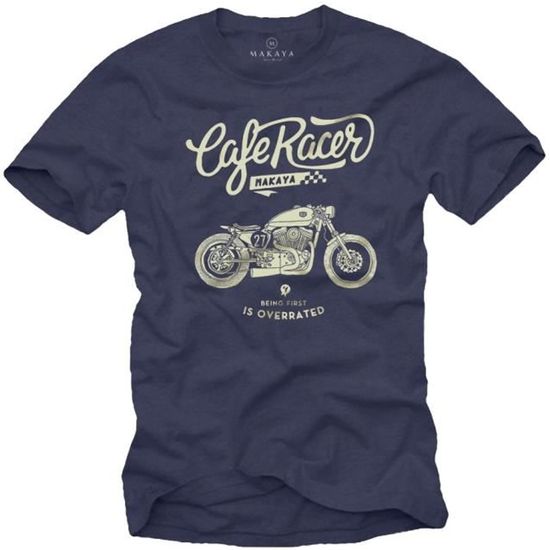 MAKAYA Tee Shirt Motard Homme Moto Vintage Biker Cafe Racer Motorcycle Manches Courtes Idee Cadeau