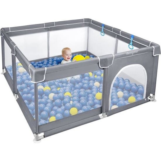 Parc Bébé Portable 120x120cm Avec 50 Boules Colorées - Barrière Sécurité Gris Clair Antidérapante