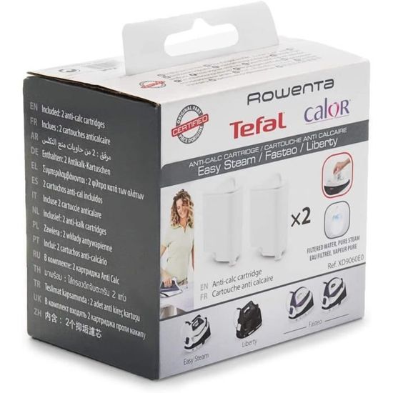 Lot De 2 Cartouches Anti-calcaire Tefal XD9070E0 - Pour Centrale Vapeur Liberty - Accessoire Officiel - Adoucisseur Eau
