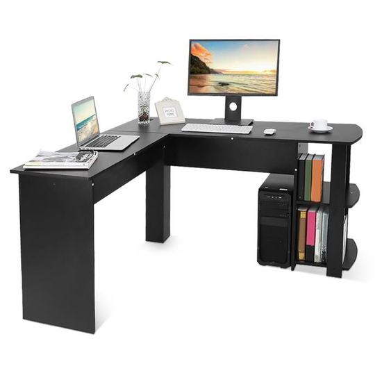 bureau d'ordinateur Bureau en bois utilitaire bureau d'écriture ordinateur de jeu à la maison PC table d'angle Furnitur noir CYA05
