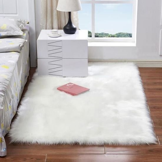 PC44233-Blanc Tapis Salon carpet tapis chambre d’enfant Mouton Art tapis imitation environ 80x180cm tapis couverture de fourrure f