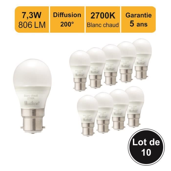 Lot de 10 ampoules LED spot 8W (Eq. 60W) GU10 3000K