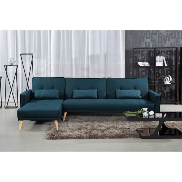 Canapé d'angle convertible modulable en tissu bleu canard