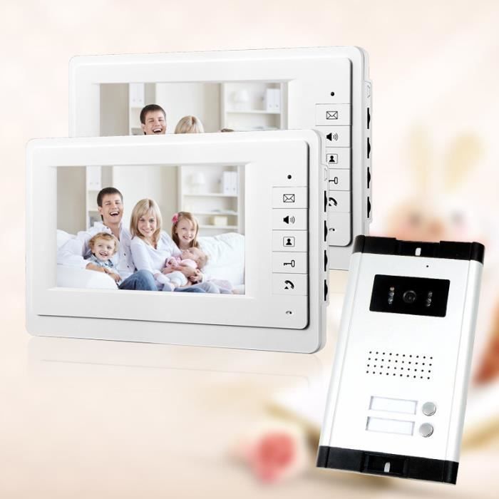 7 -Vidéo Interphone Sonntte de Porte d’Appartement Phone System 2 blanc Moniteur Caméra HD 1 pour 2 ménages/Nocturne