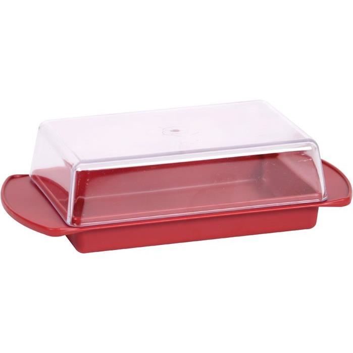 Beurrier en plastique - rouge rubis et transparent