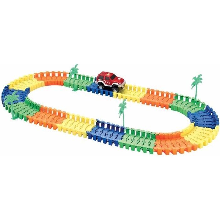 PIFUN Circuit flexible Action - 96 rails + 1 voiture + 4 palmiers / Stickers