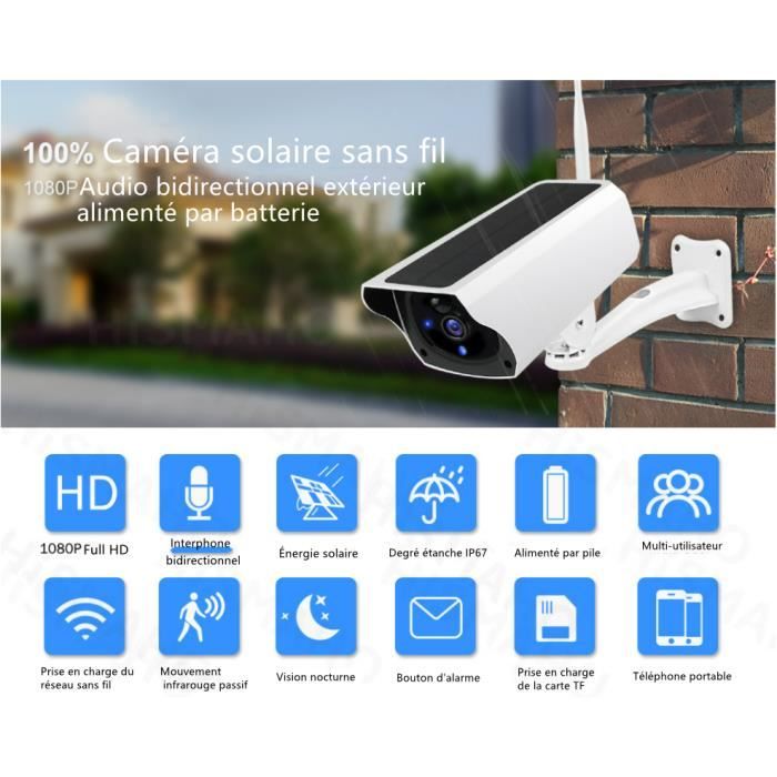 Caméra De Surveillance Réseau Sans Fil WiFi Solaire HD 1080P, étanche IP67, Vision Nocturne Infrarouge, Adaptée à Une Utilisation en