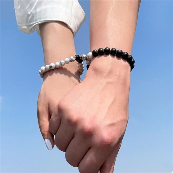 Bramian Turquoise Marble Bracelet Charms Aimant Attractive Main Chaine Bracelet Reglable Couple Bijoux Accessoires pour Femme
