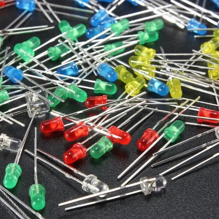 100pcs 3mm Bleu Rouge Blanc Vert Jaune Ampoule LED Emitting Diode Lampe Lumière