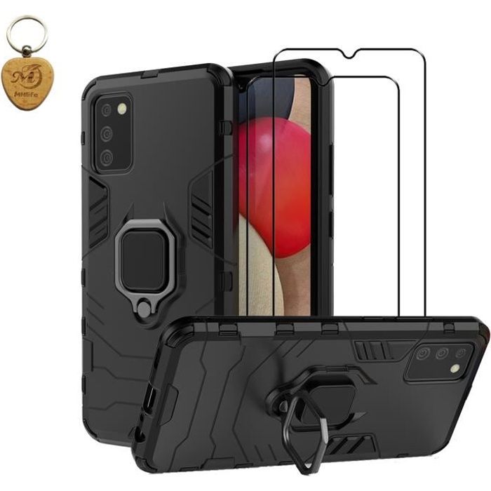 MMlife Pour Samsung Galaxy A02S Coque et Verre Trempé [2 pièces], Double Couche Anti-Rayure Rigide Ultra Mince Cas, Noir