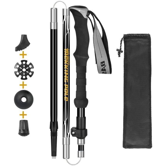 KIPIDA Bâtons de Randonnée Pliable, Réglable Poles Trekking Antichoc Antidérapant Bâtons de Marche Téléscopique en Aluminium Ultra L