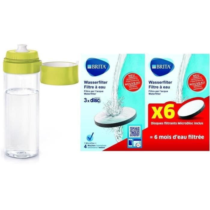 BRITA 1016335 Gourde filtrante 0,6L Verte + Pack de 7 Microdiscs filtrants