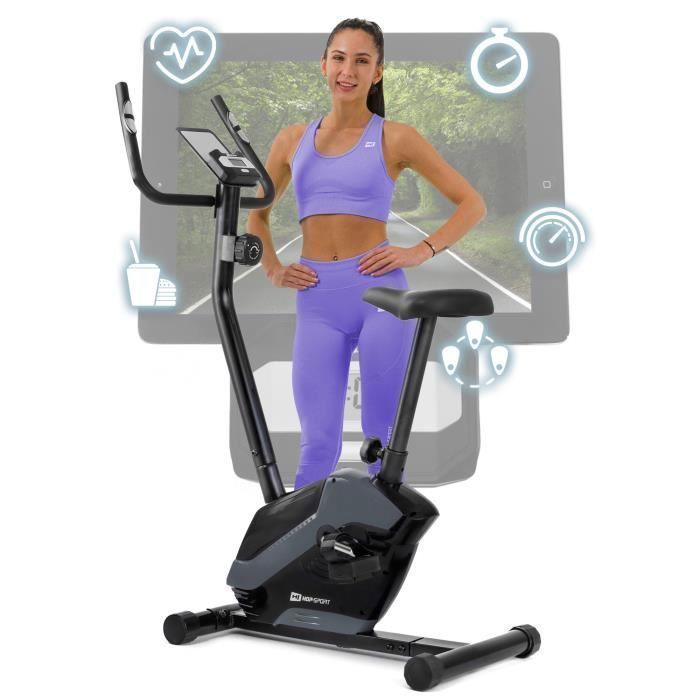 Hop-Sport Vélo d'appartement, Masse d'inertie 5,5kg, Vélo fitness HS-045H EOS, 8 Niveaux de résistance magnétique, Capteur cardiaque