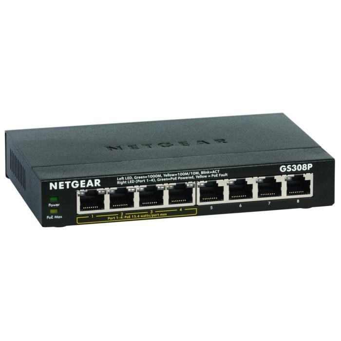 NETGEAR  Switch 8 Ports 10/100/1000 Mbps - GS308P-100PESS -