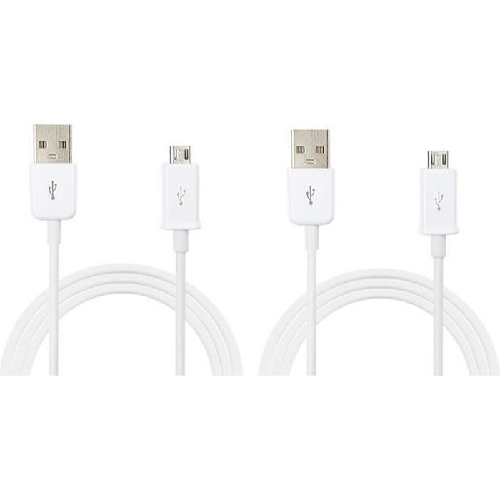 2 Câbles Micro USB de Transfert et de recharge pour HUAWEI P SMART PLUS 2019 ( 1 mètre + 3 mètres -Blanc )