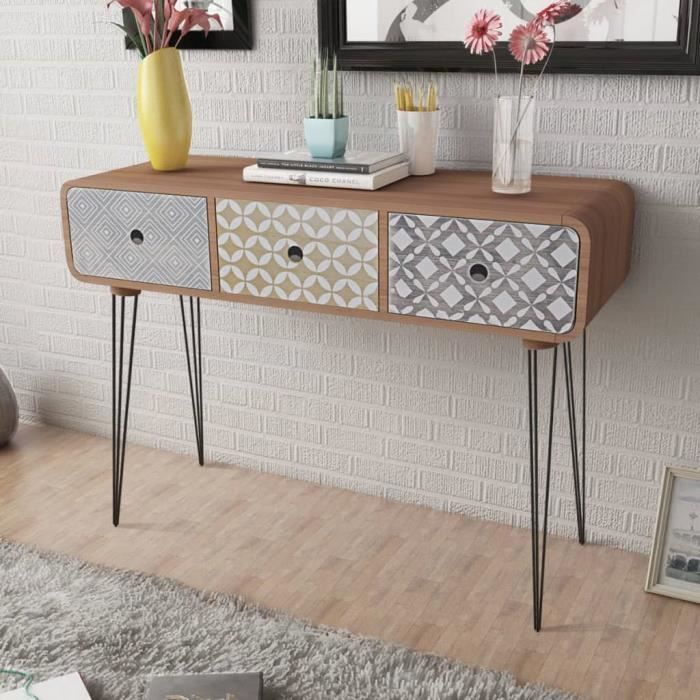 Table console avec 3 tiroirs Marron