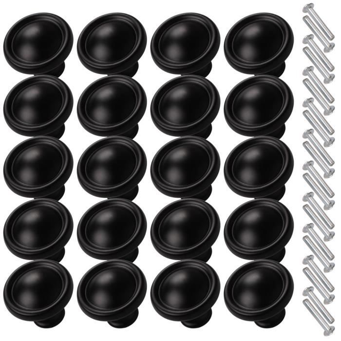 Crevette 20PCS Boutons de Porte Boutons de Tiroir Noir Vintage Poignées Rond Boutons de Meuble de Meuble 30mm