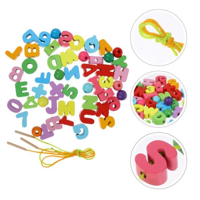 51pcs Perles en bois Corder des perles Numéro hand - - jouet anti-stress jeux de recre - jeux d'exterieur