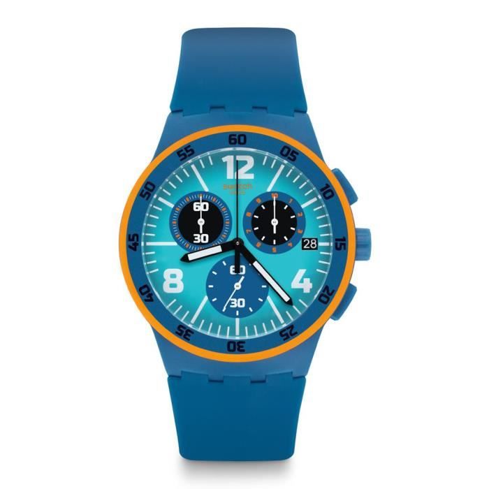 SWATCH CAPANNO HOMME 42MM BRACELET SILICONE BLEU QUARTZ MONTRE SUSN413