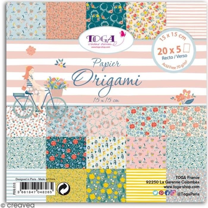 Papier Origami Recto/verso - Oh La La - 15 x 15 cm - 100 feuilles