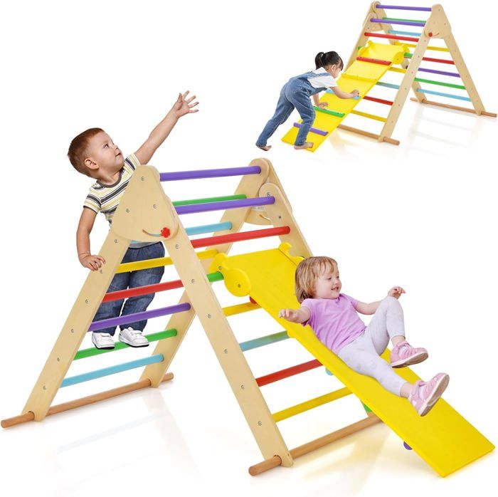 GOPLUS 3 en 1 Triangle Montessori Pliable avec Toboggan Rampe Parcours d’Escalade Montessori pour Enfants 1 an+ Charge 60KG