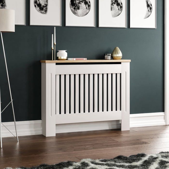 Cache-Radiateur Design Moderne En Bois MDF Blanc - Lattes Verticales Élégantes XL - Idéal Salon, Chambre Ou Couloir