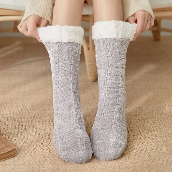 Chaussettes Thermiques En Laine - 2 Paires - Semelle ABS Anti-dérapante Pour L'hiver - Homme/Femme