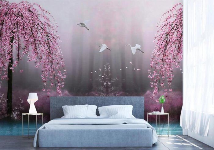 Papier Peint 3D Autocollant Mural - Motif Roses Et Nuages - Déco Colorée