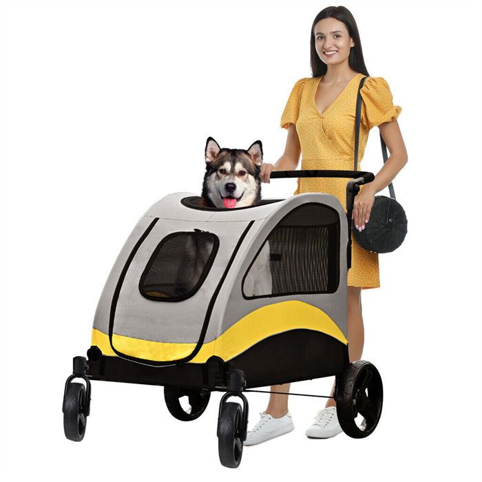 Comparer les prix de Poussette Buggy pour Chien Tout Terrain Pliable Charge 65kg avec Attache Intérieure Roues Amortissantes à 360°