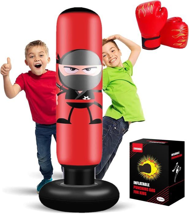 Sac De Boxe Enfant Gonflable 160 Cm – Colonne De Frappe Avec Base Large, Pour Karaté, Kickboxing, Cadeau Garçon Et Fille 4-12 Ans